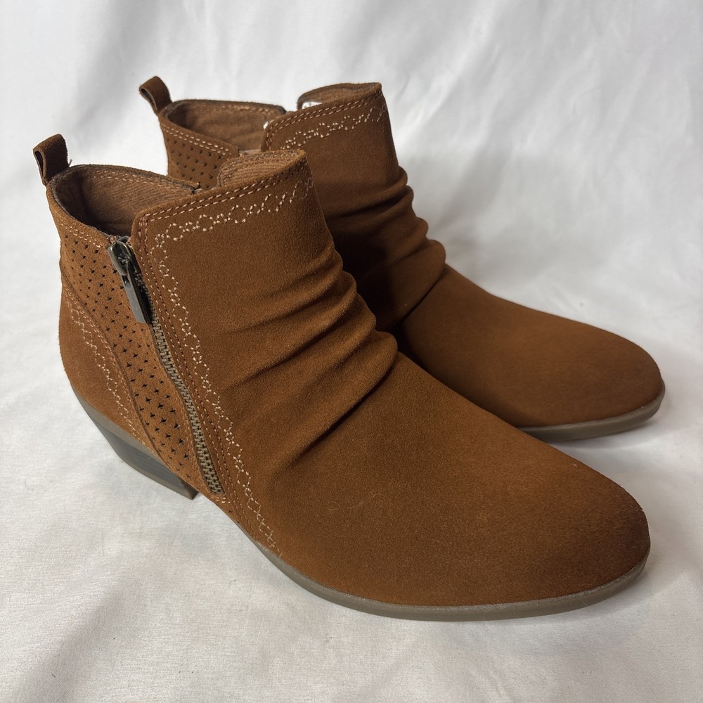 Earth Origins Collette Cheryl Wide Women's 8.5W Cognac Suede Comfort Zip Booties